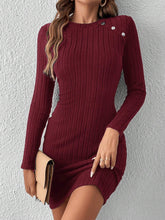 1pc Women Elegant Button Accent Bodycon Long Sleeve Dress, Autumn